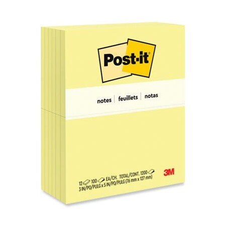 3M Post-it Notes, Original Pads, 3inx5in, 12PK 655YW